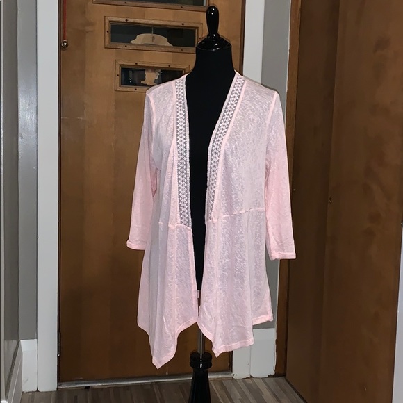 TORRID peach pink slub hacci lace inset cardigan! - Picture 4 of 7